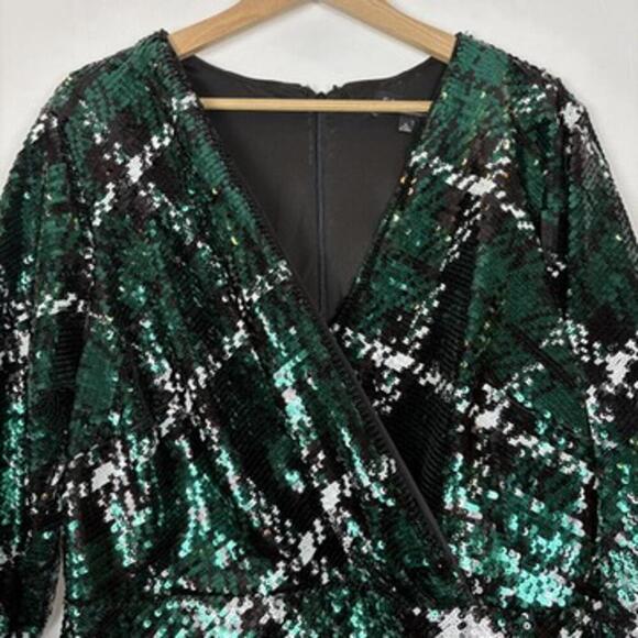 ELOQUII Plus Size Fully Sequined Plaid Wrap Holiday Dress Size: 16 |Worn by Loni - Picture 6 of 9